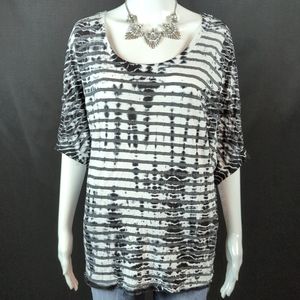 Hard Tail sz M Black & White Tie Dye Short Sleeve Striped Cotton Blend Top